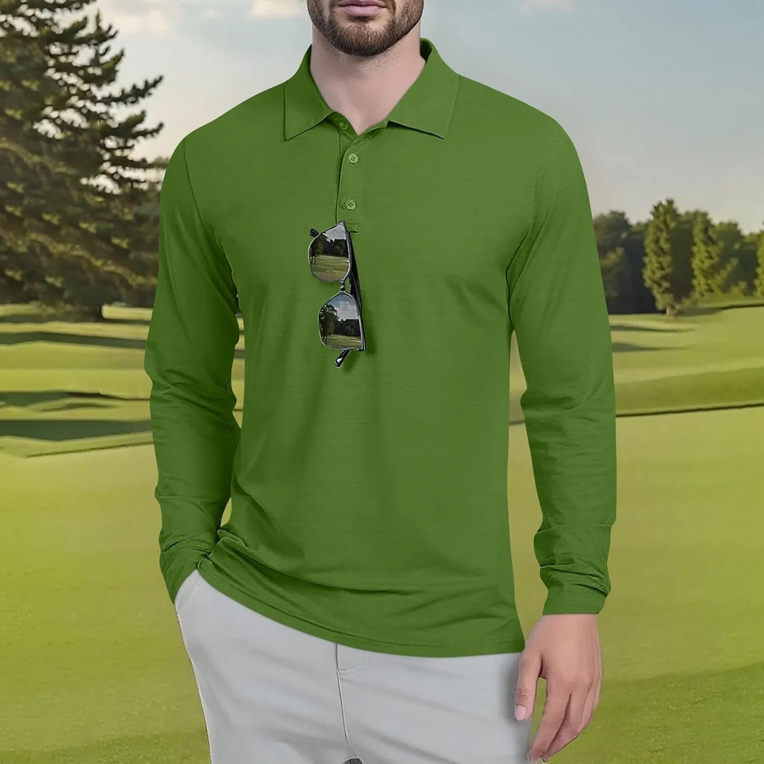 Polo Shirts for Men Long Sleeve Golf Shirts UPF 50  Sun Protection Ice Silk Cool Shirts for Work Fishing Outdoor