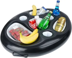 Pool Drink Floats, Tray Table Drink Floaties for Pool, Can Beverage Holder for Water Fun with Snack Bowl, Durable PVC, Inflatable Drink Holder with Air Pump