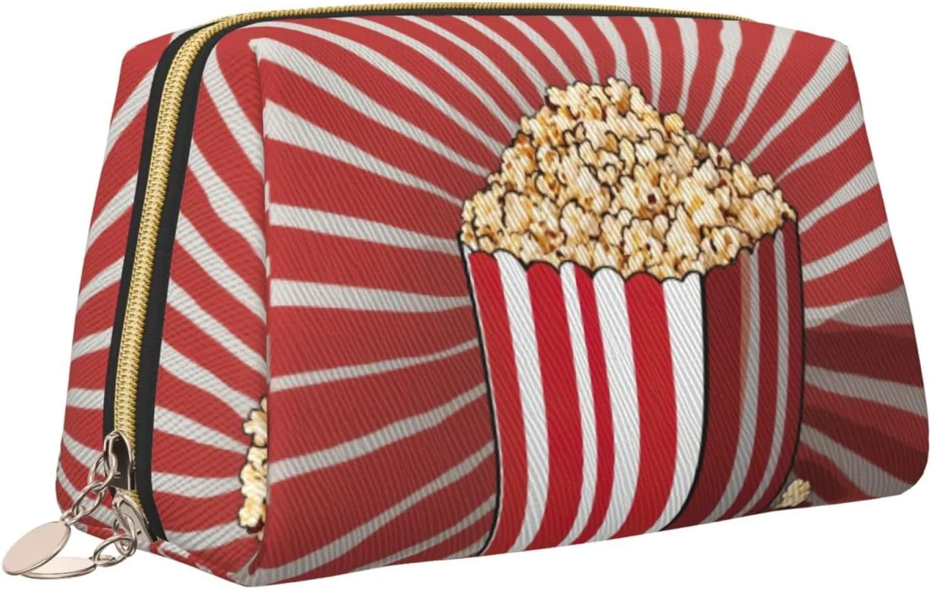 Popcorn Print Toiletry Pouch, Travel-Friendly Makeup Organizer For Makeup Brushes, Lipsticks