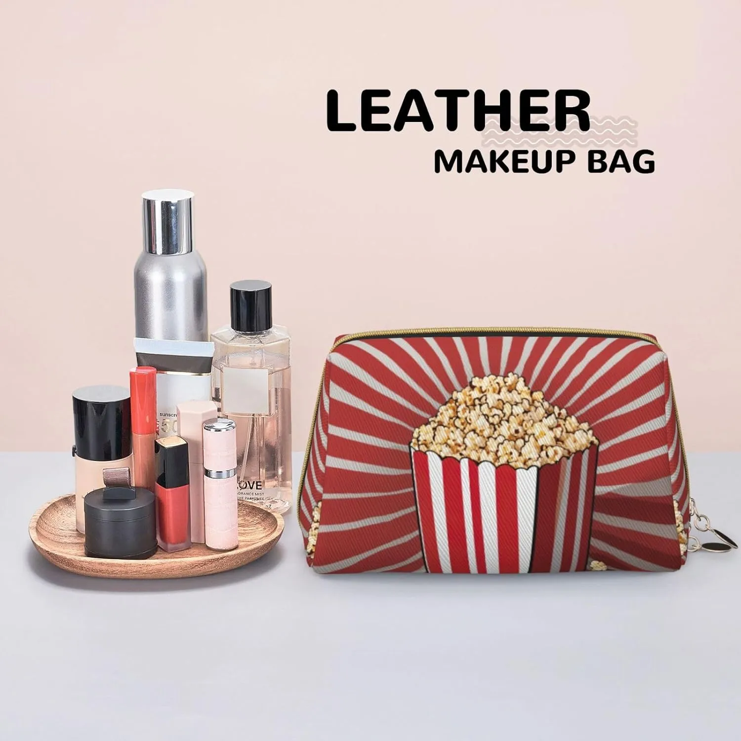 Popcorn Print Toiletry Pouch, Travel-Friendly Makeup Organizer For Makeup Brushes, Lipsticks