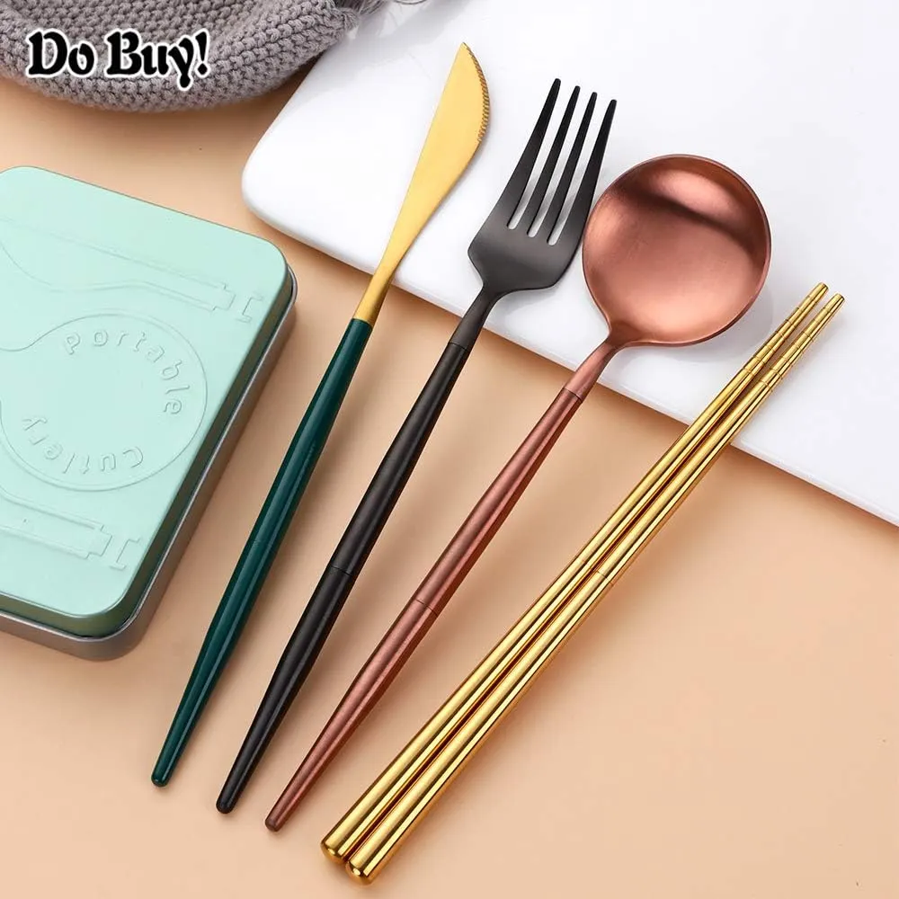 Portable & Reusable Stainless Steel Travel Cutlery Set，Folding Utensil Set with Case ，for Camping, Picnic, Office and On-The-Go (Pocket Sized Flatware Set) (Black) (silver)