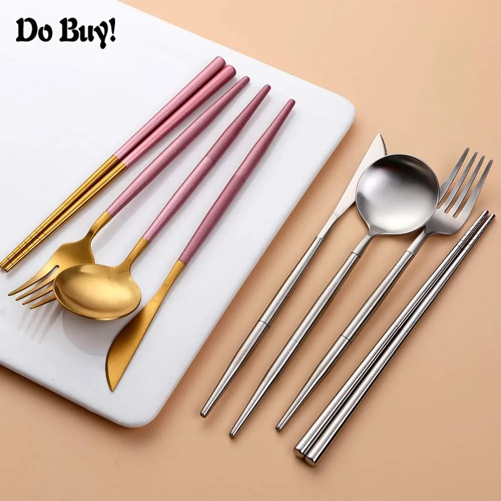 Portable & Reusable Stainless Steel Travel Cutlery Set，Folding Utensil Set with Case ，for Camping, Picnic, Office and On-The-Go (Pocket Sized Flatware Set) (Black) (silver)