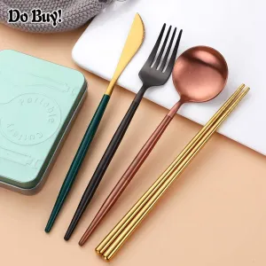 Portable & Reusable Stainless Steel Travel Cutlery Set，Folding Utensil Set with Case ，for Camping, Picnic, Office and On-The-Go (Pocket Sized Flatware Set) (Black) (silver)