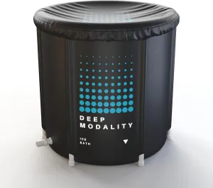 PORTABLE ICE BATH - Cold Plunge Tub (Classic - Inflatable Round, ALL Black) 95GL