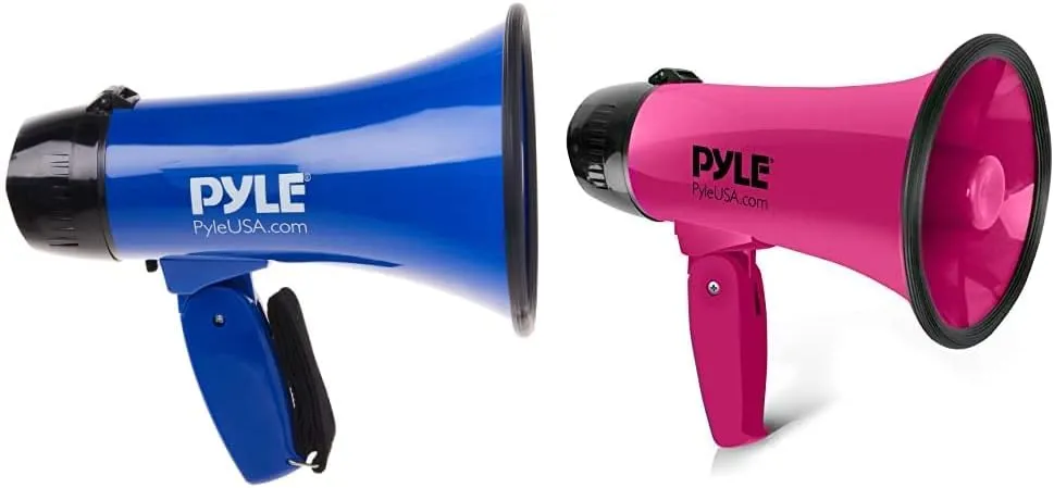 Portable Megaphone Speaker Siren Bullhorn - Compact and Battery Operated with 20 Watt Power, Microphe w/Pyle PMP21BL Portable Megaphone Speaker Siren Bullhorn - 2 Modes, PA Sound and Foldable Handle