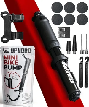 Portable Mini Bike Pump - Compatible with Presta & Schrader Valves - High Pressure PSI - Road, Mountain Bicycle Tire Air Pump - Compact & Fast Use - Includes Bike Frame Mount & Tire Repair Kit