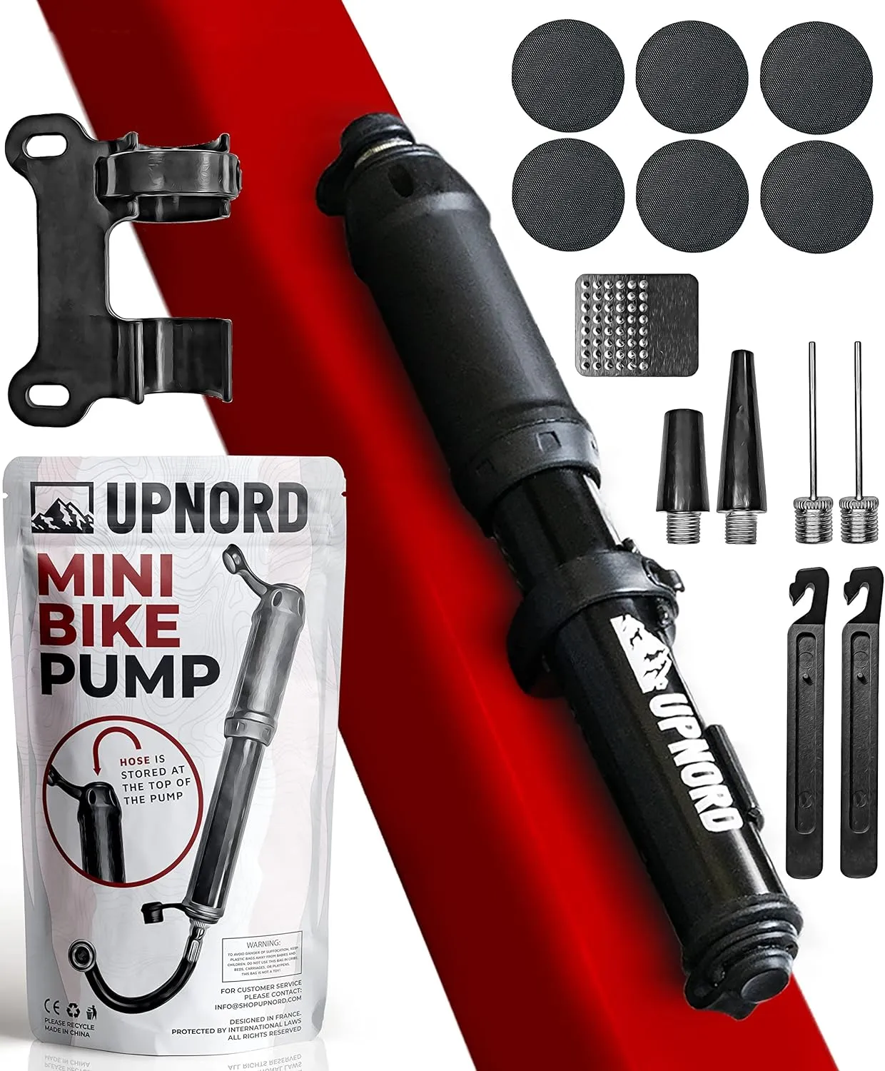 Portable Mini Bike Pump - Compatible with Presta & Schrader Valves - High Pressure PSI - Road, Mountain Bicycle Tire Air Pump - Compact & Fast Use - Includes Bike Frame Mount & Tire Repair Kit