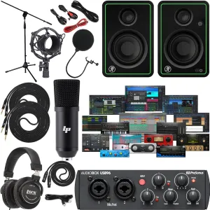 Presonus AudioBox 96 Audio Interface (May Vary Blue or Black) Full Studio Bundle with Studio One Artist Software Pack w/Mackie CR3 Pair Studio Monitors and 1/4” Instrument Cables, Usb