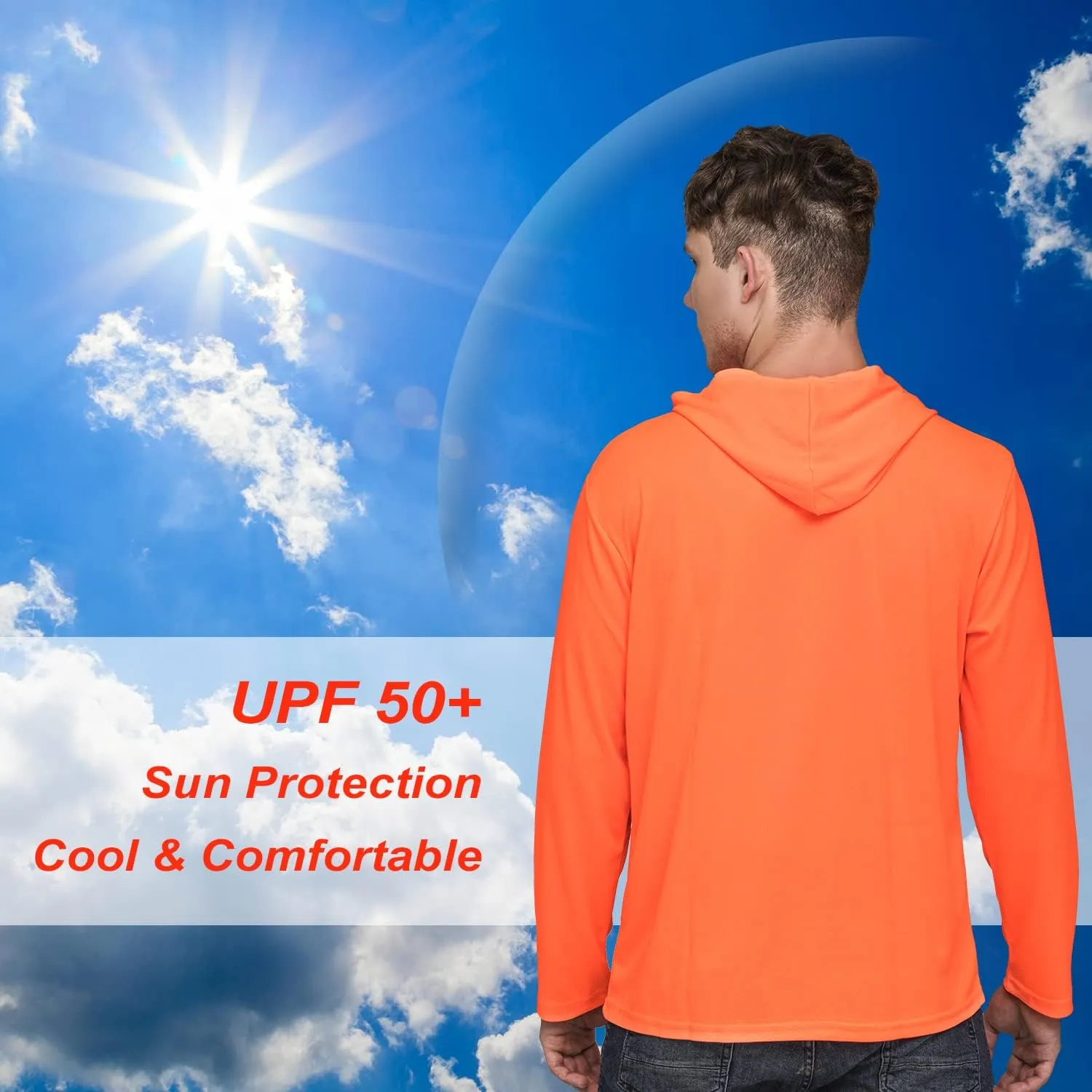 ProtectX High Visibility Sun Protection Lightweight Long Sleeve Hoodie, UPF 50  Quick-Dry, SPF UV Shirt, Active Wear