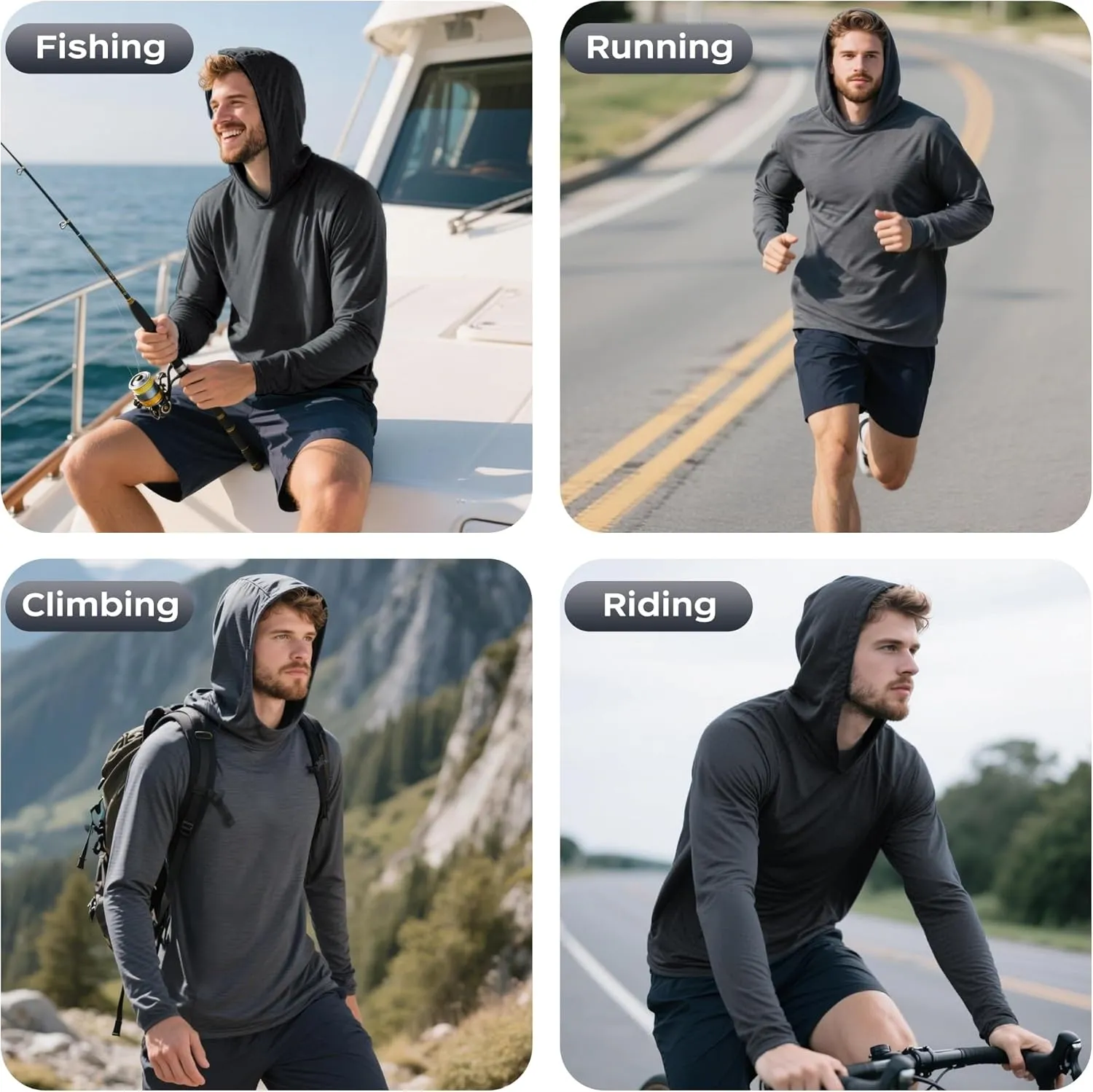 ProtectX High Visibility Sun Protection Lightweight Long Sleeve Hoodie, UPF 50  Quick-Dry, SPF UV Shirt, Active Wear