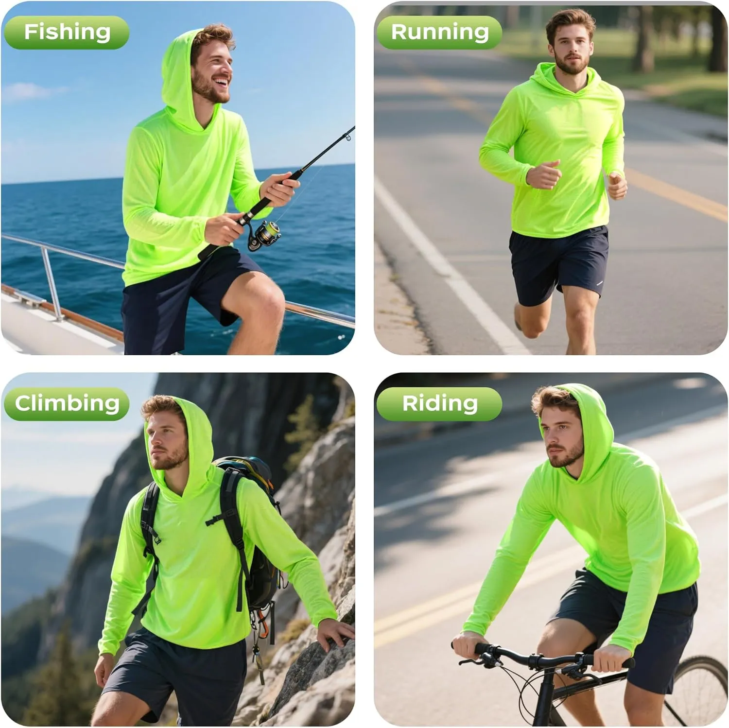 ProtectX High Visibility Sun Protection Lightweight Long Sleeve Hoodie, UPF 50  Quick-Dry, SPF UV Shirt, Active Wear