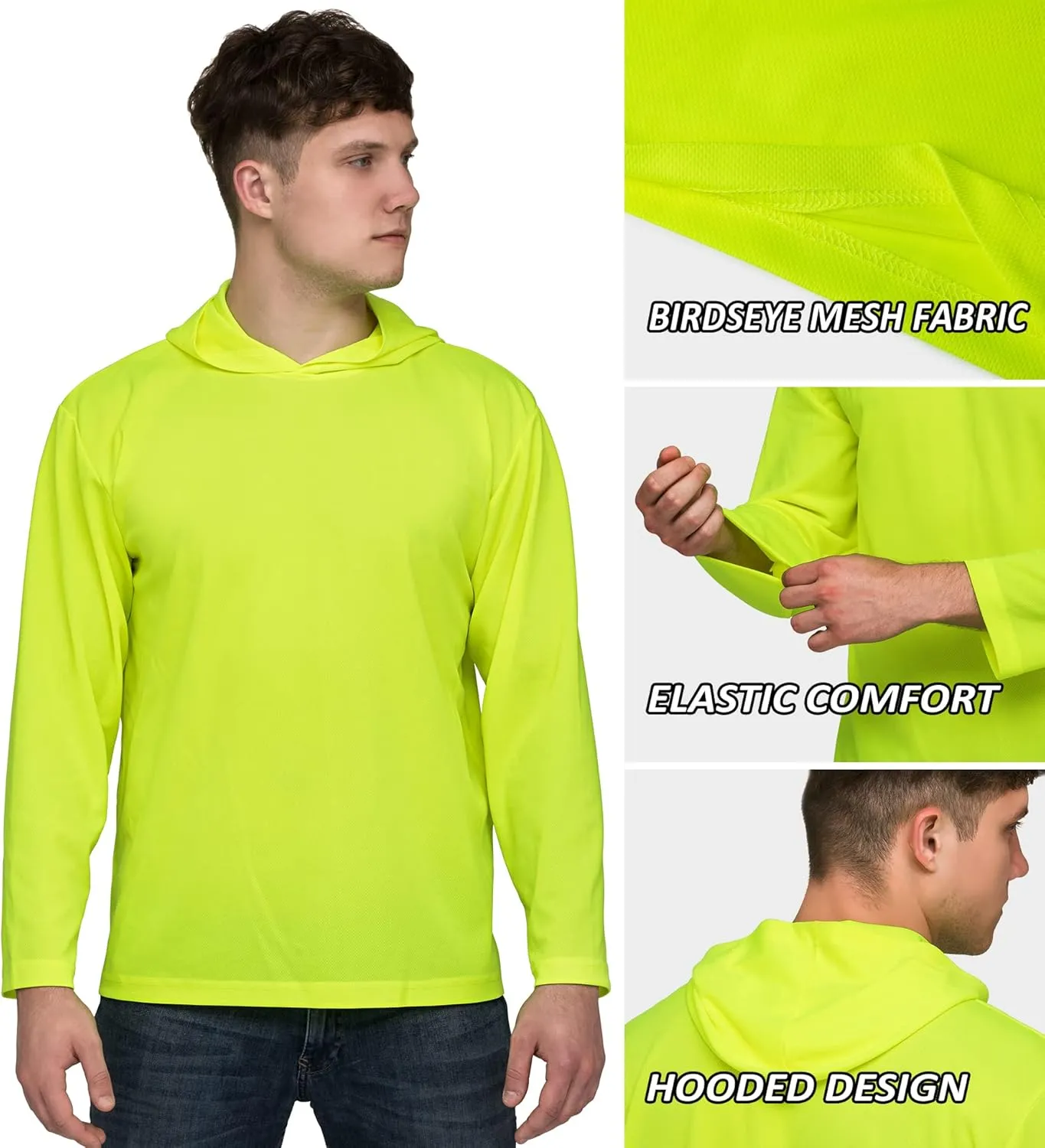 ProtectX High Visibility Sun Protection Lightweight Long Sleeve Hoodie, UPF 50  Quick-Dry, SPF UV Shirt, Active Wear