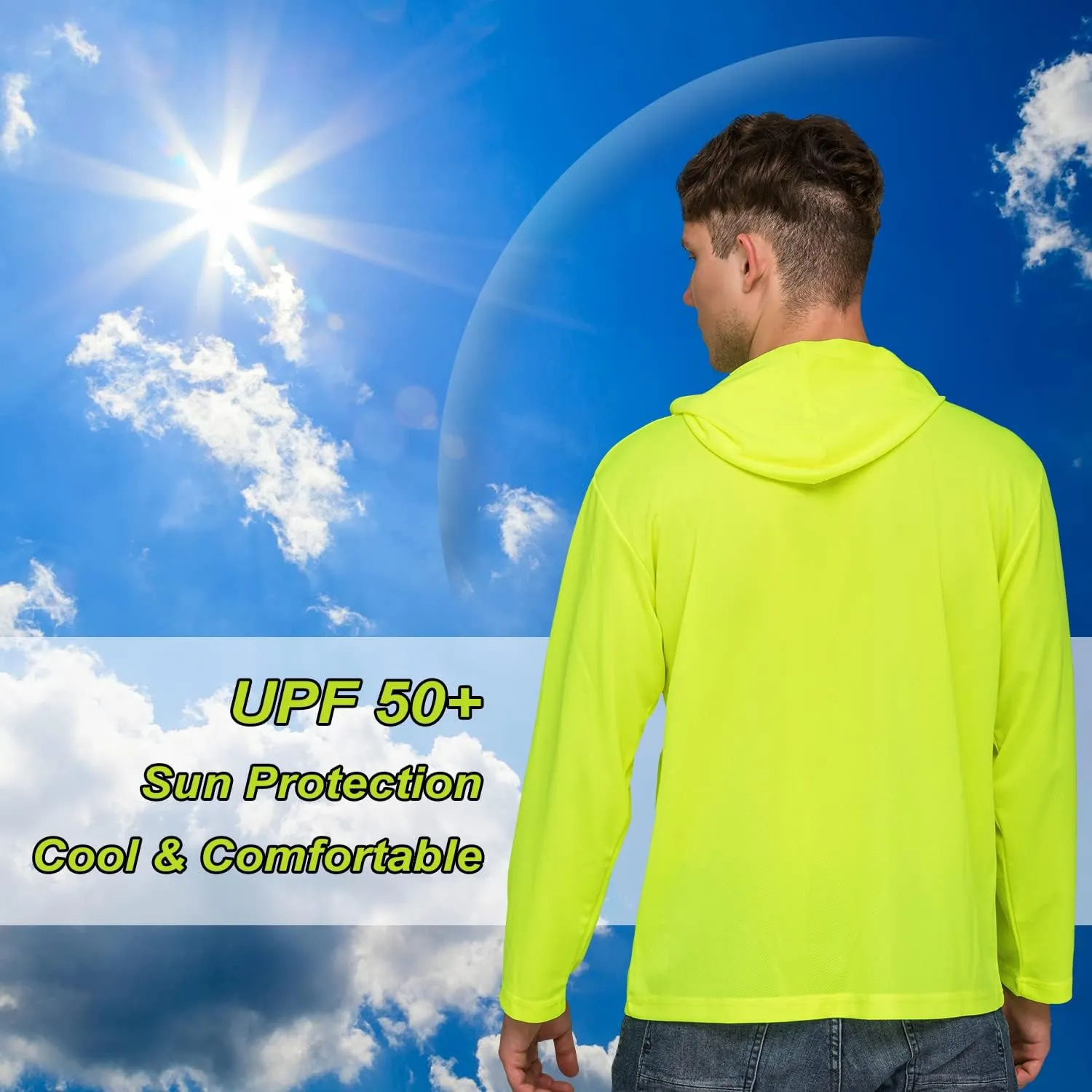 ProtectX High Visibility Sun Protection Lightweight Long Sleeve Hoodie, UPF 50  Quick-Dry, SPF UV Shirt, Active Wear