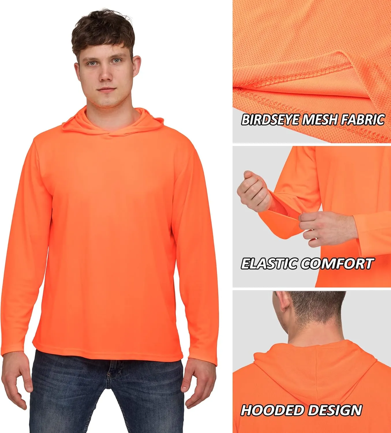 ProtectX High Visibility Sun Protection Lightweight Long Sleeve Hoodie, UPF 50  Quick-Dry, SPF UV Shirt, Active Wear