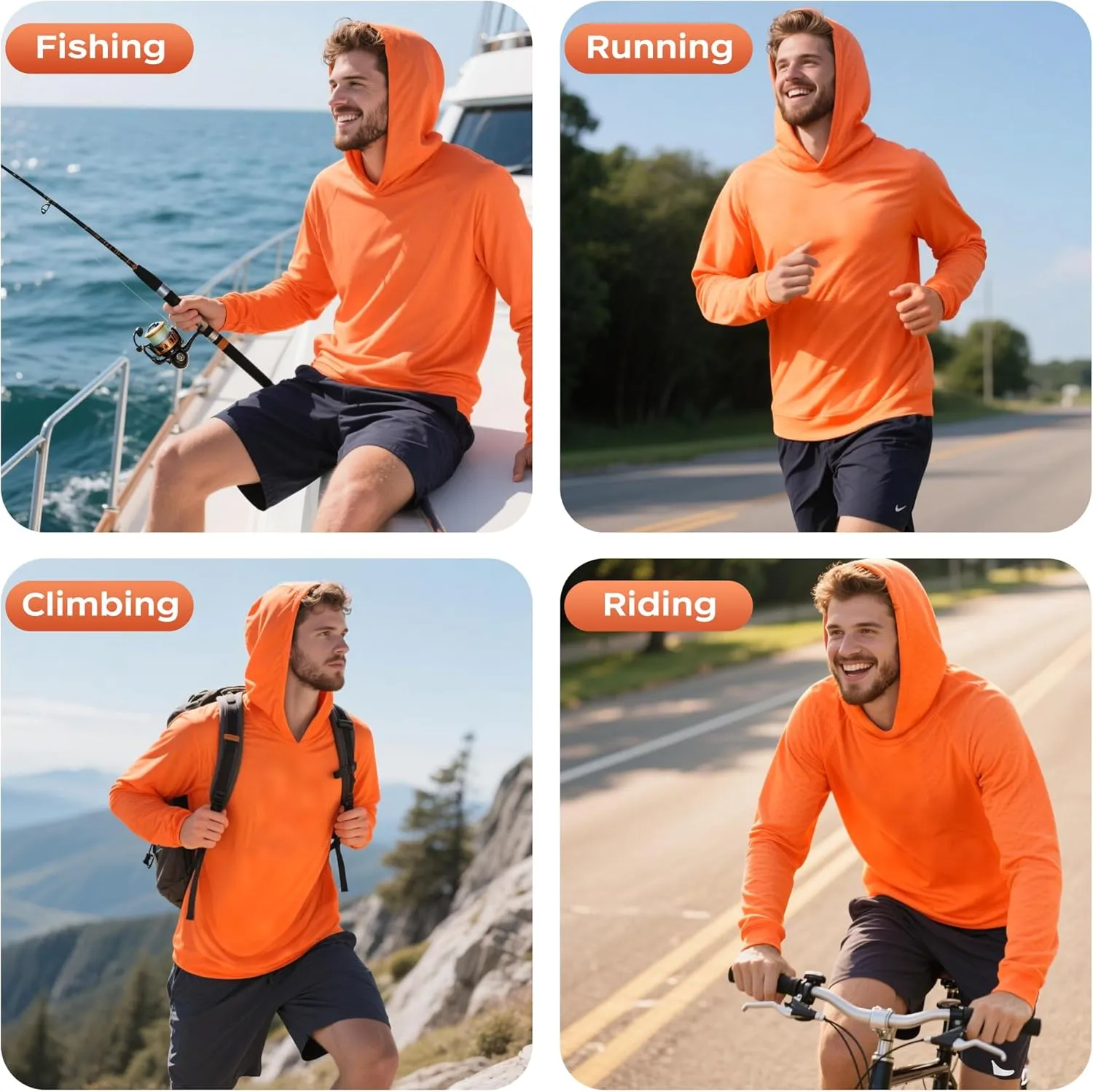 ProtectX High Visibility Sun Protection Lightweight Long Sleeve Hoodie, UPF 50  Quick-Dry, SPF UV Shirt, Active Wear