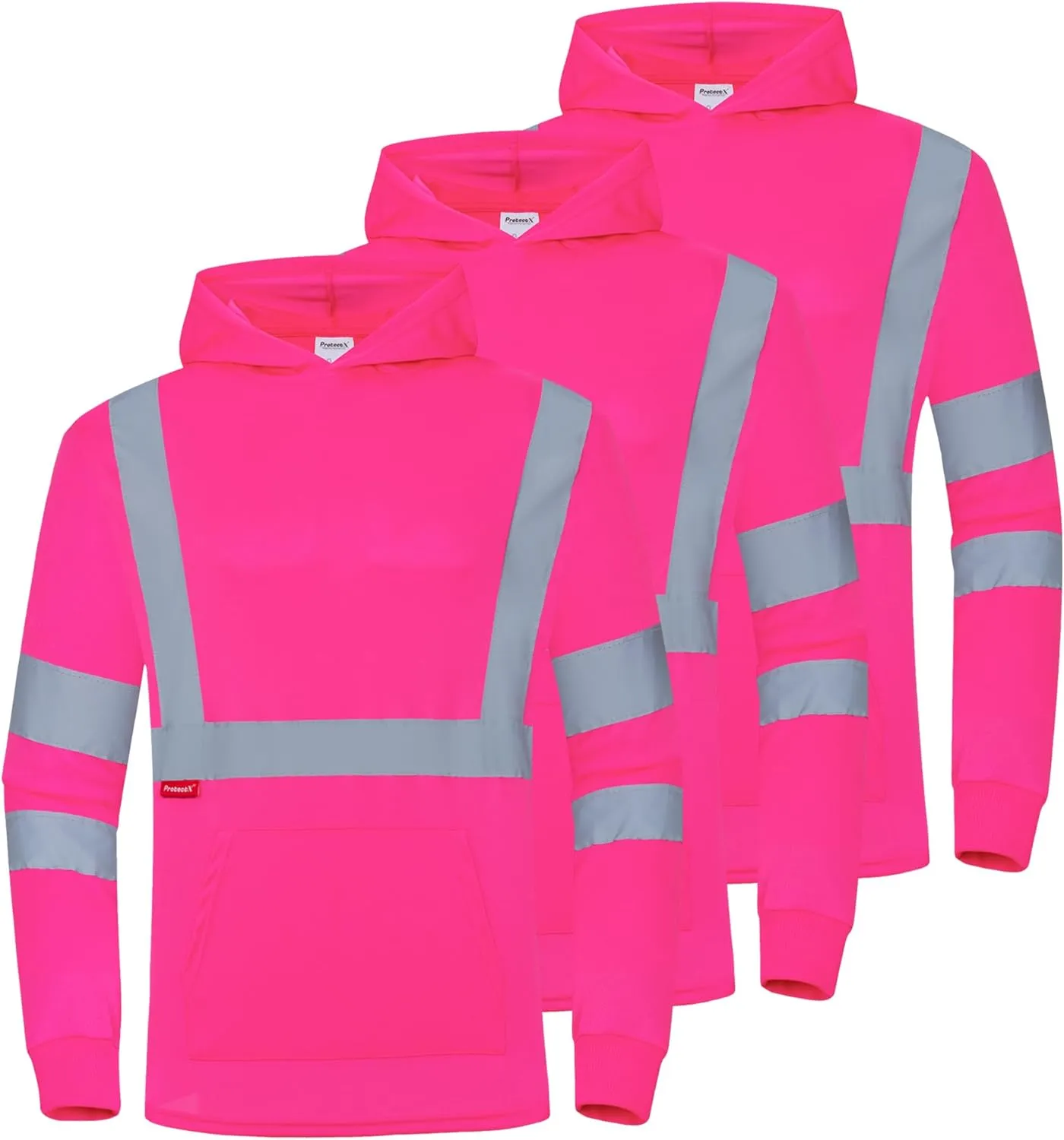 ProtectX Men's High Visibility Heavy Duty Long Sleeve Reflective Safety T-Shirts for Construction, Class 2-3 Type R