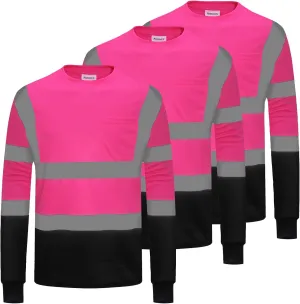 ProtectX Men's High Visibility Heavy Duty Long Sleeve Reflective Safety T-Shirts for Construction, Class 2-3 Type R