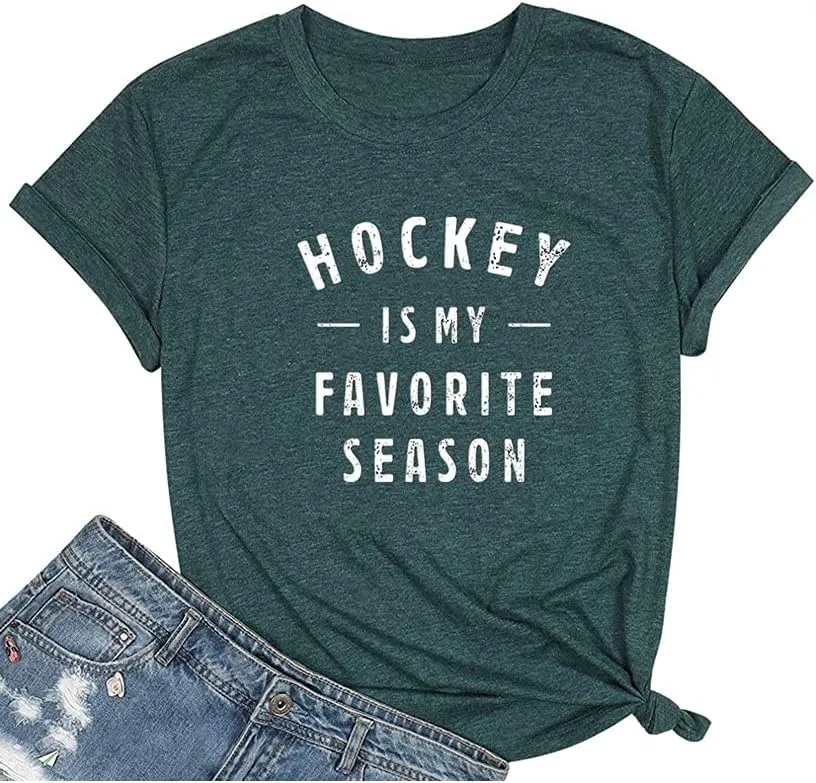 Qrupoad Hockey is My Favorite Season T Shirt Women Ice Hockey Player Gift Shirts Summal Casual Graphic Tees Tops