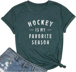 Qrupoad Hockey is My Favorite Season T Shirt Women Ice Hockey Player Gift Shirts Summal Casual Graphic Tees Tops