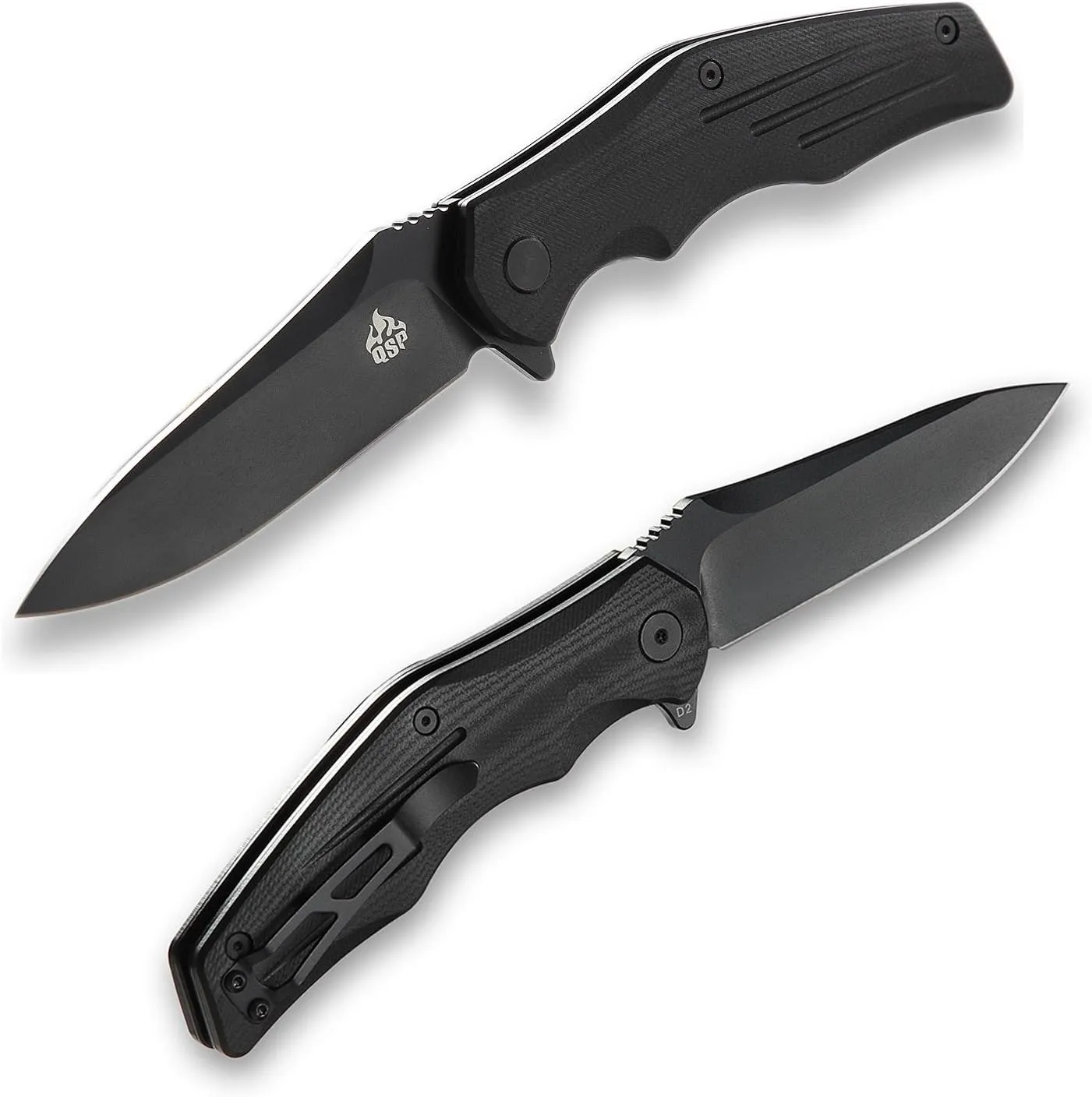 QSP Flipper Folding Pocket Knife with Ball Bearing, D2 Blade, 4.75" G10 Handle, Appliated for EDC, Pangolin