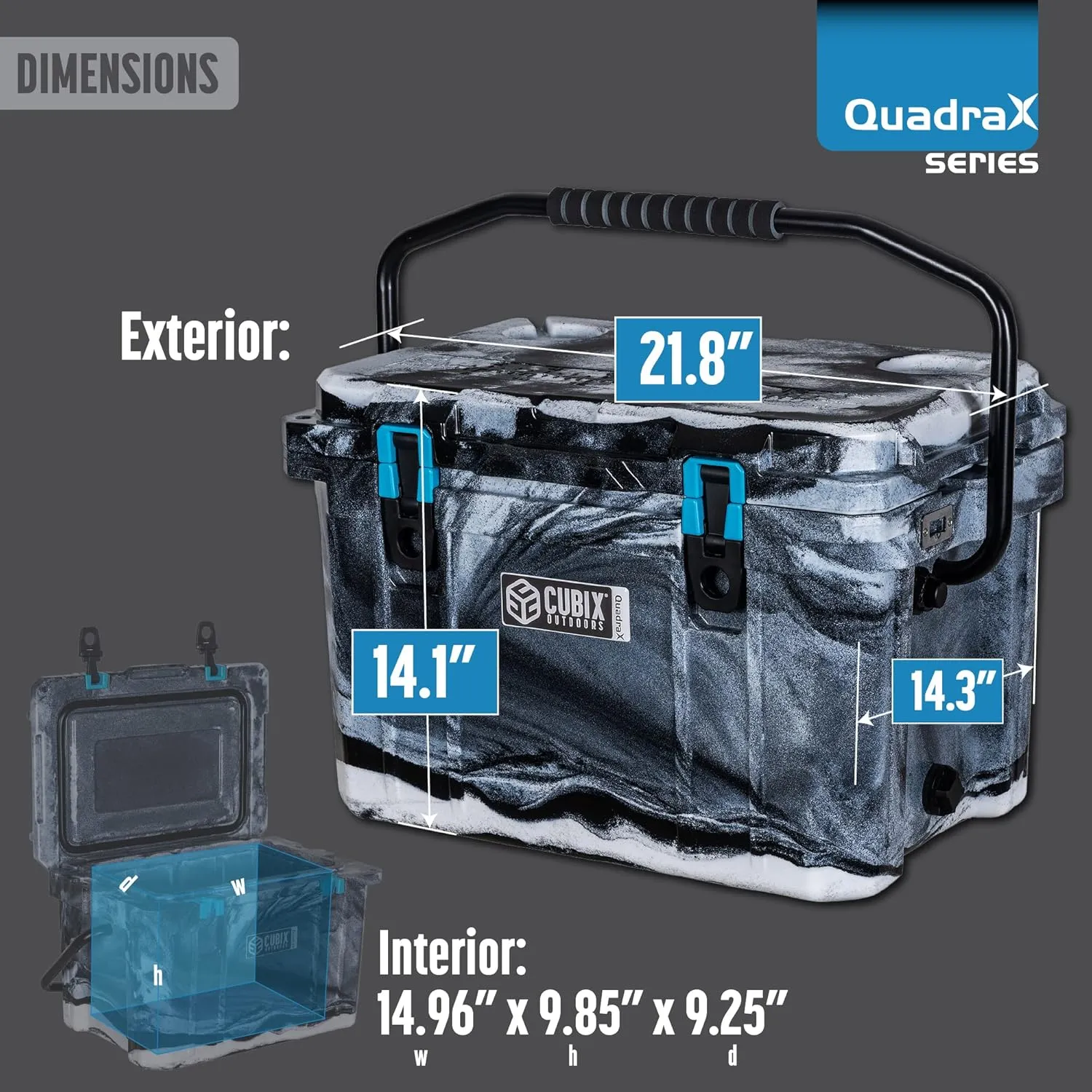QuadraX 20 QT Rotomolded Cooler - 5-Day Ice Retention, Portable Hard Coolers Ice Chest with Cup Holders
