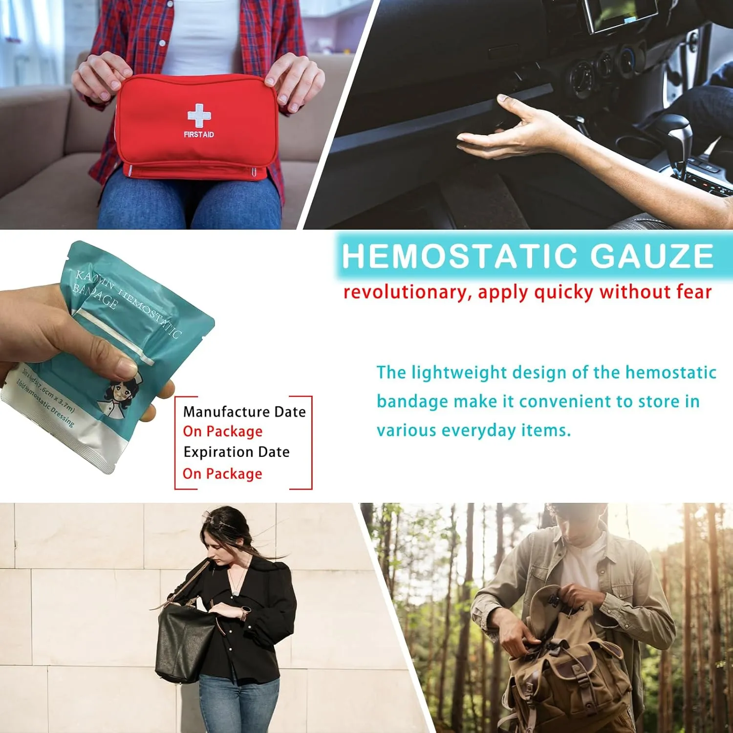 Quick Clot Gauze, First Aid Advanced Stop The Bleed Kit Combat Flexible Hemostatic Gauze-Bleed Stop Faster Wound Packing Medical,Survival Kit Supplies (3" x 12.5) (3)