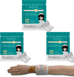 Quick Clot Gauze, First Aid Advanced Stop The Bleed Kit Combat Flexible Hemostatic Gauze-Bleed Stop Faster Wound Packing Medical,Survival Kit Supplies (3" x 12.5) (3)