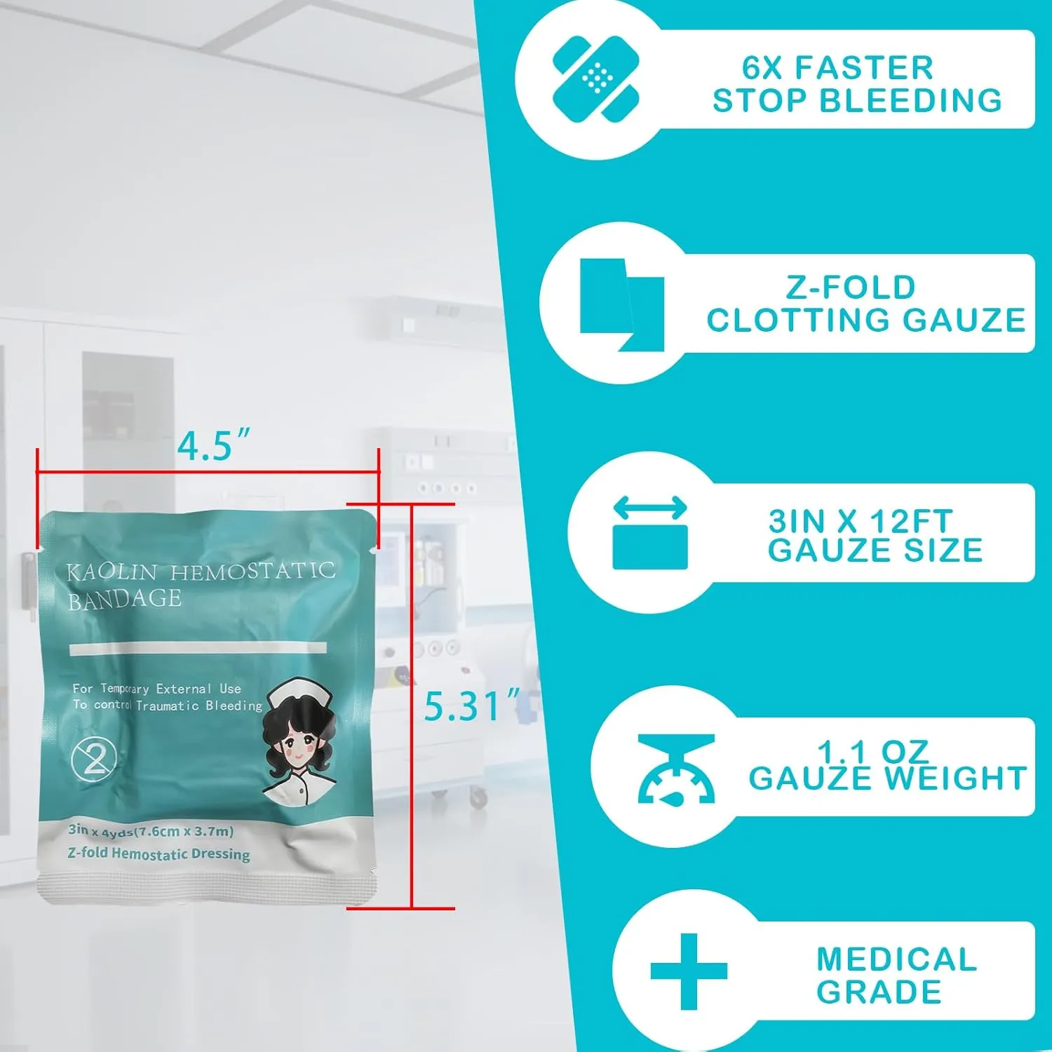 Quick Clot Gauze, First Aid Advanced Stop The Bleed Kit Combat Flexible Hemostatic Gauze-Bleed Stop Faster Wound Packing Medical,Survival Kit Supplies (3" x 12.5) (3)