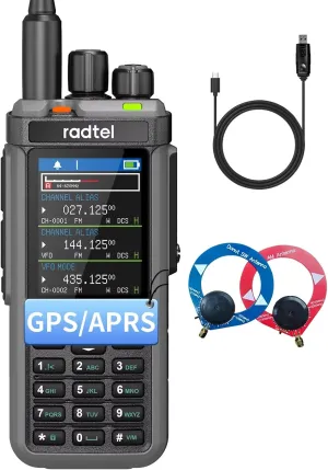 Radtel RT-880G GPS APRS 10w Ham Radio Walkie Talkie Portable CB Radio 1024 Channels HF SSB Rx with Cross-Band Repeater, 2.4 Inch Color Display with Programming Cable SW/MW Antenna