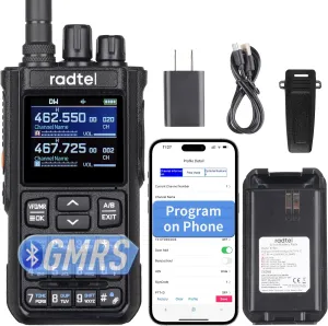 Radtel RT-900 GMRS Radio 8W Long Range Handheld Walkie Talkie - 256 Channels, Air Band,NOAA Weather Receiver & Scanner, Aviation, Two-Way Radio Phone App Programmed via Bluetooth