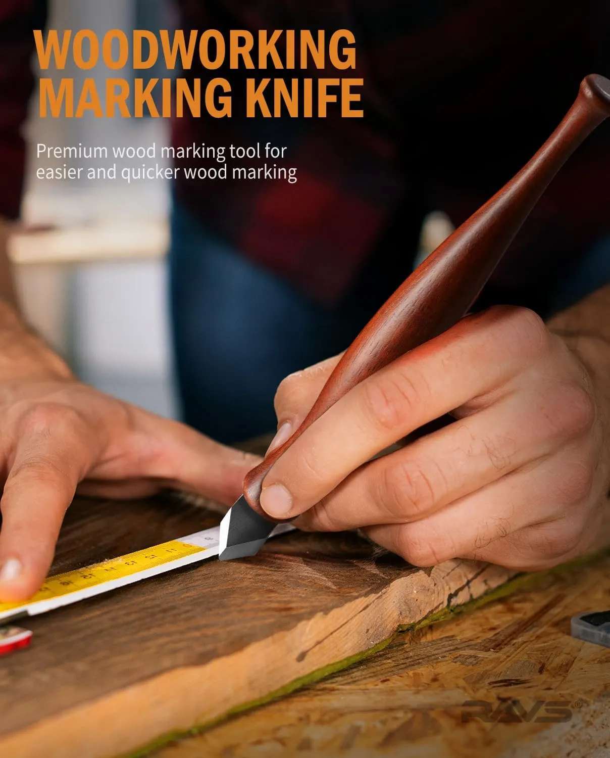 RAVS Marking Knife Woodworking and Leather Sheath, Double Bevel Striking Woodworking Marking Knife, Rosewood Handle Scribing Knife with Leather Sheath for Knife, Wood Marking Knife for Carving