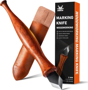 RAVS Marking Knife Woodworking and Leather Sheath, Double Bevel Striking Woodworking Marking Knife, Rosewood Handle Scribing Knife with Leather Sheath for Knife, Wood Marking Knife for Carving