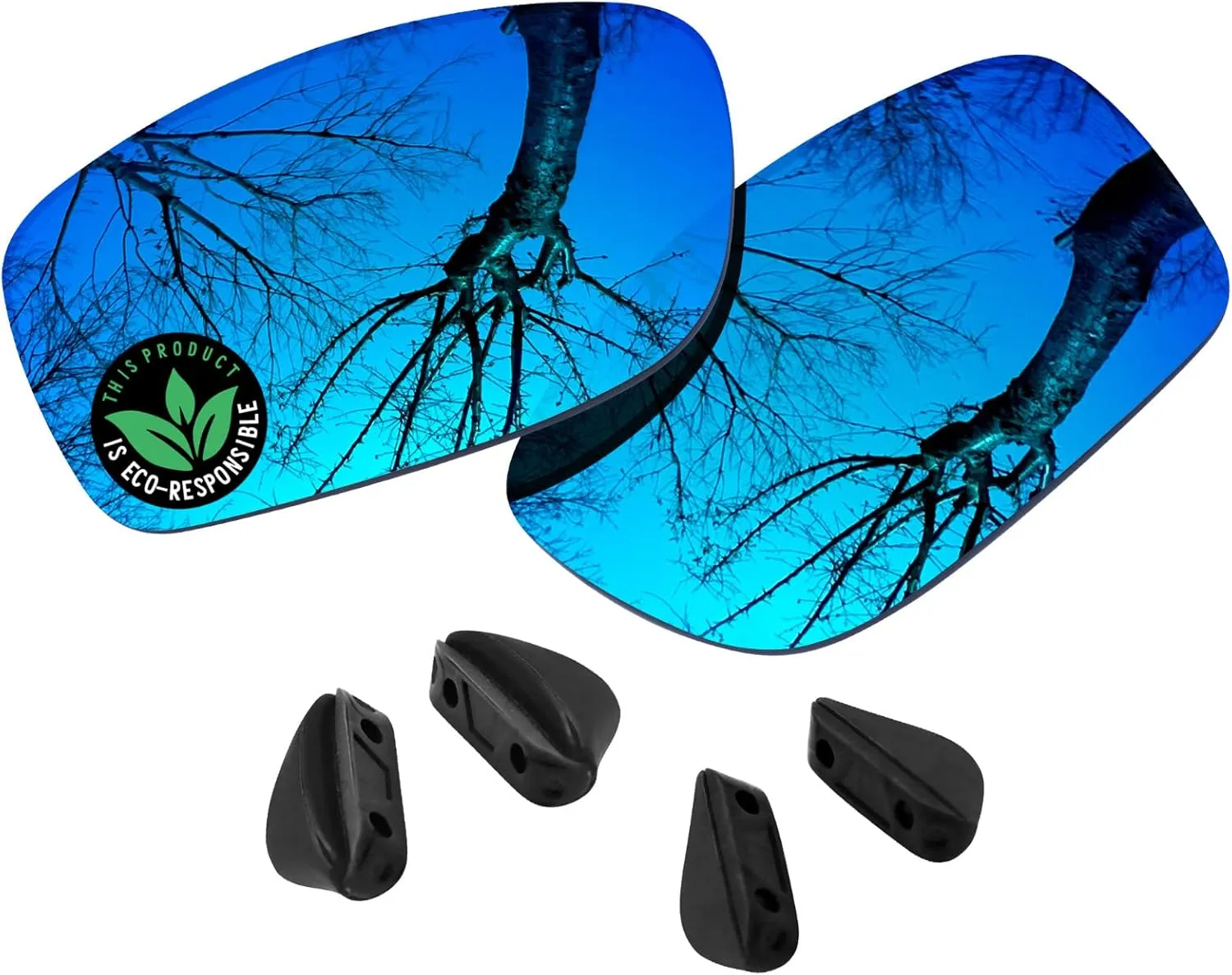 Raydi Polycarbonate Replacement Lenses & Nosepads for Oakley Fives Squared Rectangular Sunglass - Ice Blue Mirror - Polarized