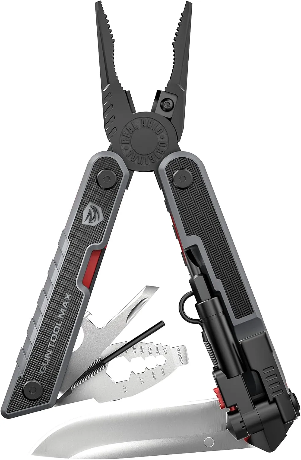 Real Avid Gun Tool Max, 37-in-1 Multitool for Gunsmithing, Includes Pliers, Wire Cutters, Knife Blade, Universal Choke Wrench, Bits, Wrenches & Sheath, Perfect EDC Tool for Hunting & Gun Owners black