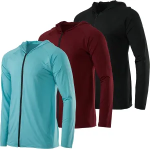 Real Essentials 3 Pack: Mens Dry-Fit Long Sleeve Full Zip Hoodie & Jacket- Athletic Running Jacket (Available in Big & Tall)