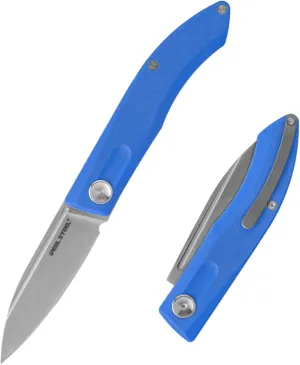 Real Steel Stella Slipjoint Folding Knife - 2.95" VG-10 Satin Blade, G10 Textured Grip - Camping, Hiking, Daily Cutting - EDC Knife for Men and Women (Blue)