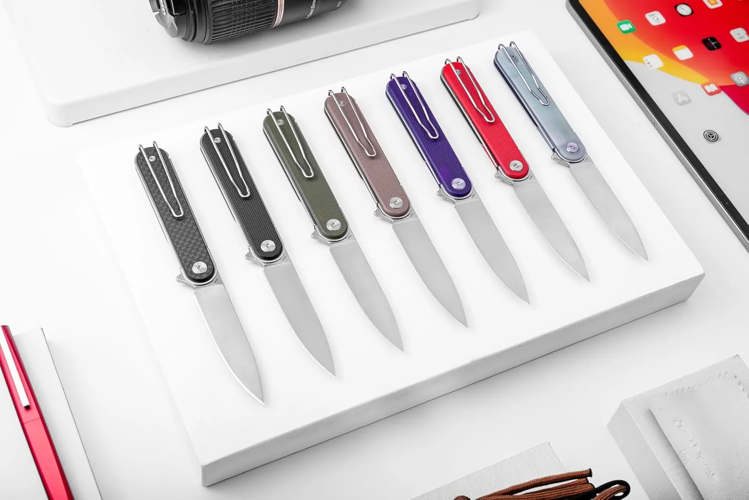 REALSTEEL IRIS Pocket Knife, Folding Knife, Flipper, Liner Lock, 2.99" 12C27 Steel Blade, Lightweight G10 Handle, 1.74oz, Deep-carry Pocket Clip, EDC Outdoor Indoor, Gifts for Men Women Camping Hiking Climbing Fishing (OD Green G10)