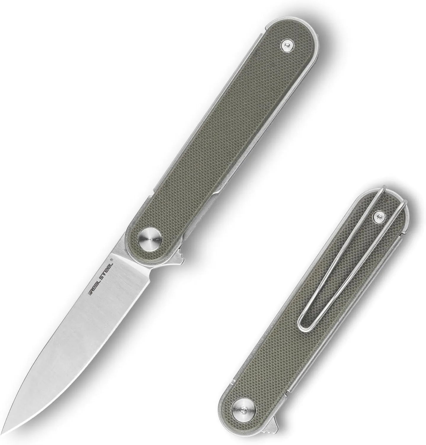 REALSTEEL IRIS Pocket Knife, Folding Knife, Flipper, Liner Lock, 2.99" 12C27 Steel Blade, Lightweight G10 Handle, 1.74oz, Deep-carry Pocket Clip, EDC Outdoor Indoor, Gifts for Men Women Camping Hiking Climbing Fishing (OD Green G10)