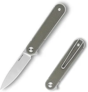 REALSTEEL IRIS Pocket Knife, Folding Knife, Flipper, Liner Lock, 2.99" 12C27 Steel Blade, Lightweight G10 Handle, 1.74oz, Deep-carry Pocket Clip, EDC Outdoor Indoor, Gifts for Men Women Camping Hiking Climbing Fishing (OD Green G10)