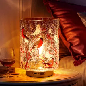 Rechargeable Battery Table Lamp Timer, Handmade Crackle Glass Lamps with Two-Level Dimmer, Emergency Cordless Lamp for Area No Plug, Decorative Mood Light for Entryway/Corner/Bedroom/Bathroom(Red)
