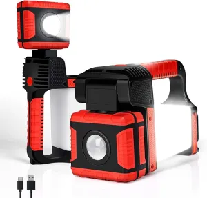 Rechargeable Spotlight, 2000Lumens 270°Rotatable Handheld LED Flashlight Spotlight, Long Lasting Searchlight with Floodlamp, Portable Charger Lantern Flashlight for Farm, Camping, Boat