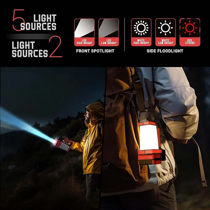 Rechargeable Spotlight, 2000Lumens 270°Rotatable Handheld LED Flashlight Spotlight, Long Lasting Searchlight with Floodlamp, Portable Charger Lantern Flashlight for Farm, Camping, Boat