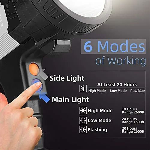 Rechargeable Spotlight,Super Bright 1000,000 Lumen LED Handheld Spotlight 10000mAh