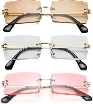 Rectangle Sunglasses for Men/Women Small Rimless Square Shade Eyewear
