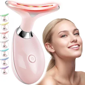 Red Light Therapy for Face - Neck Facial Massager - Beauty Face Lift, Microcurrent Facial Device, Lymphatic Drainage Massager, Double Chin Reducer, True Beauty Glow, luminesce, Gua Sha Tool - Pink