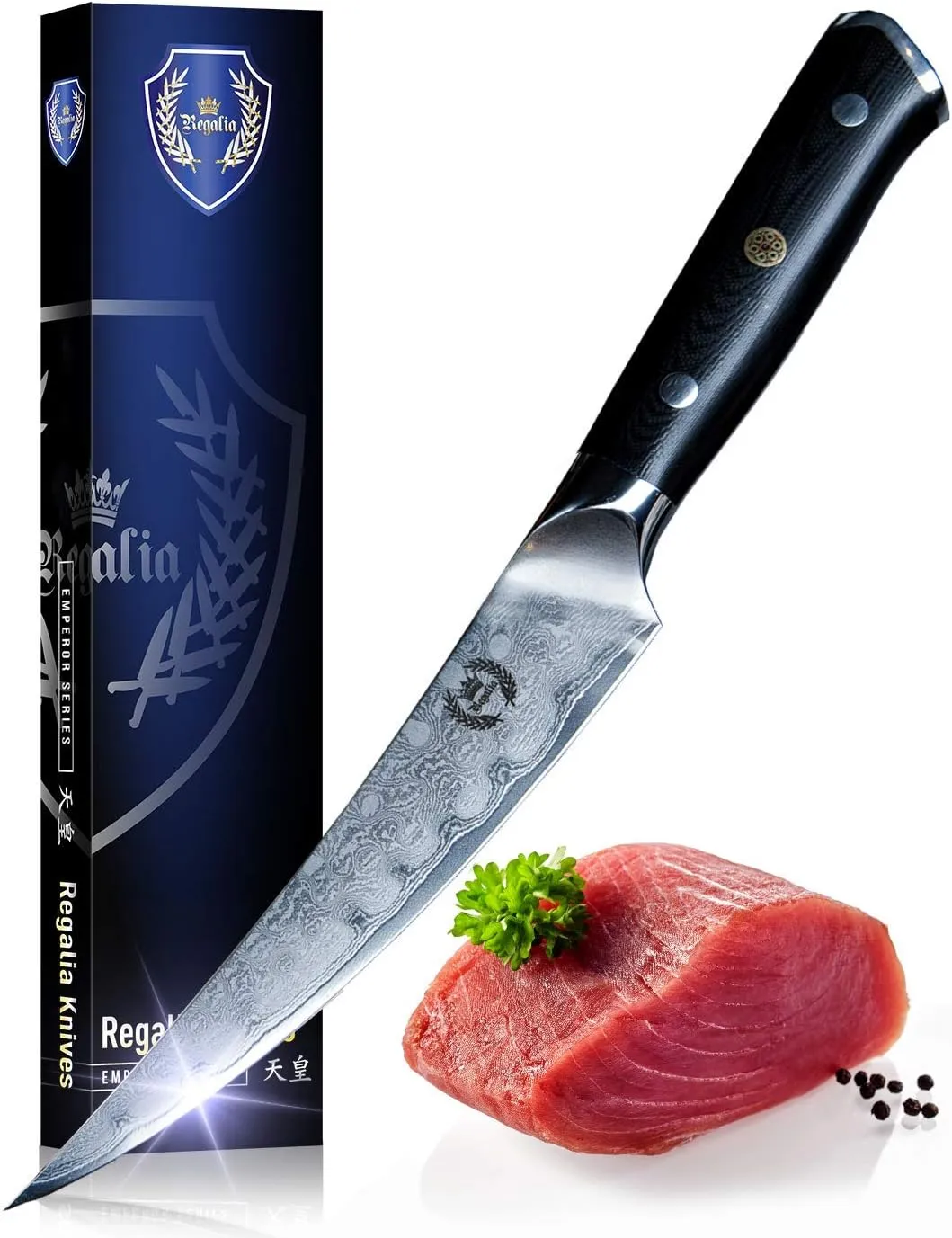 Regalia Boning/Fillet Knife: Professional Japanese 6 Inch Razor Sharp AUS10 Premium High Carbon 67 Layer Damascus Stainless Super Steel Full Tang Chef’s knives w/G-10 Handle Knives