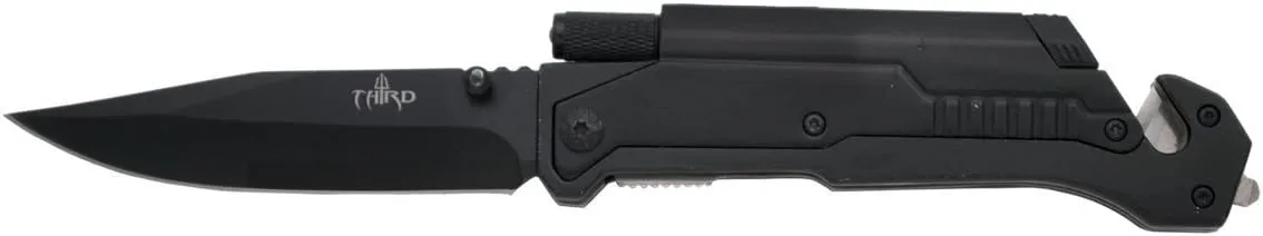 Rescue-Assisted Folding Knife 17576N, Black Aluminium Handle, 10.5 cm Black Stainless Steel Blade. with Clip and Presentation Box.