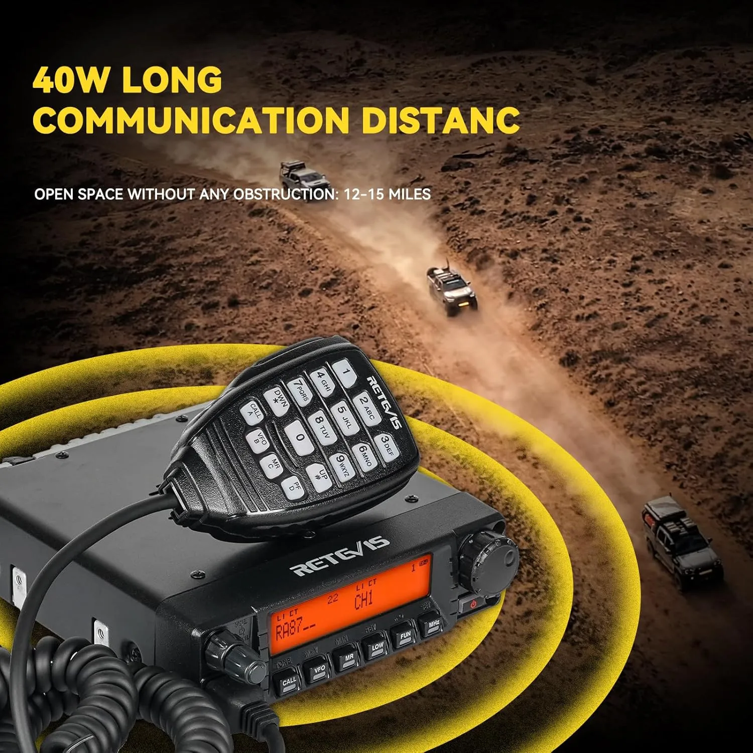 Retevis GMRS Radio Communication Solutions, RA87 Mobile Two Way Radio, Long Range Transceiver for Off-Road(1 Pack) with MR300 GMRS Mobile Radio Antenna(1 Pack)