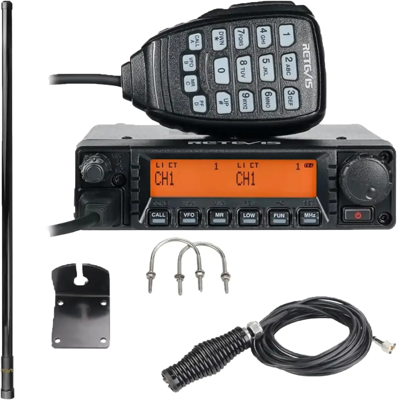 Retevis GMRS Radio Communication Solutions, RA87 Mobile Two Way Radio, Long Range Transceiver for Off-Road(1 Pack) with MR300 GMRS Mobile Radio Antenna(1 Pack)