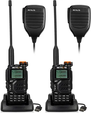 Retevis RA79 Walkie Talkies Long Range, Dual Band Ham Radio with Speaker Mic, AM/FM, NOAA Weather Alarm, USB-C Charging, Emergency Alarm, Rechargeable Two Way Radio for Rescue 2 Pack